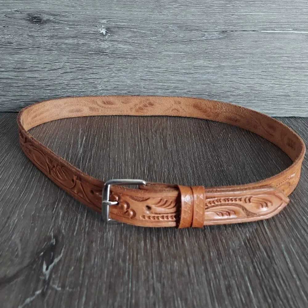 Tooled Leather Belt 35